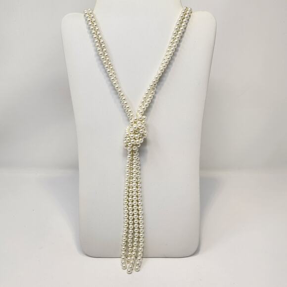 Charter Club Faux Pearl Multi Strand Long Necklace Knotted Tassel Statement - Picture 1 of 6